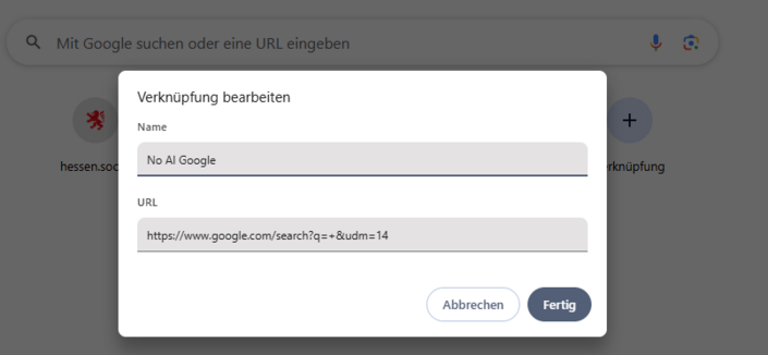Verknüpfung zu AI-freier Suche