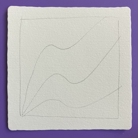 Blank tile withe a rough square border and three wavy lines emanating from the bottom left corner as the string