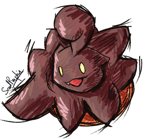 Cinnamon the Pumpkaboo, seen from the front.