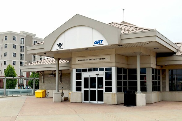 Photo of the Ainslie Street Transit Terminal building in Cambridge, Ontario.