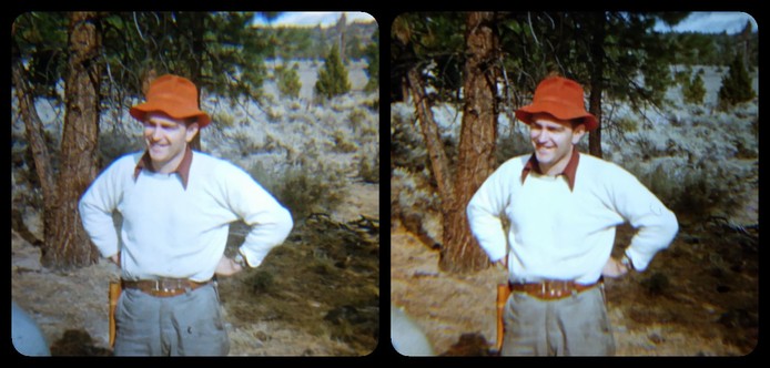 Outdoors, in what looks like a campground. Smiling guy in a red hat, with a white sweatshirt pulled over a red, collared shirt, gray trousers. He has his hands on his hips.
