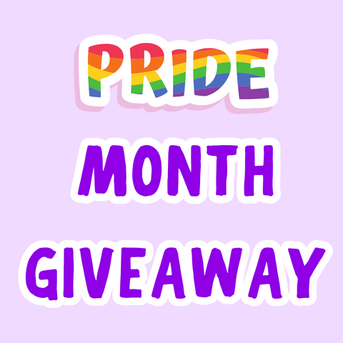 Pride Month Giveaway. The word "Pride" is written in the colors of the Pride flag.