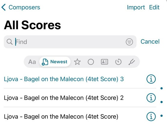 ForScore app showing duplicate scores