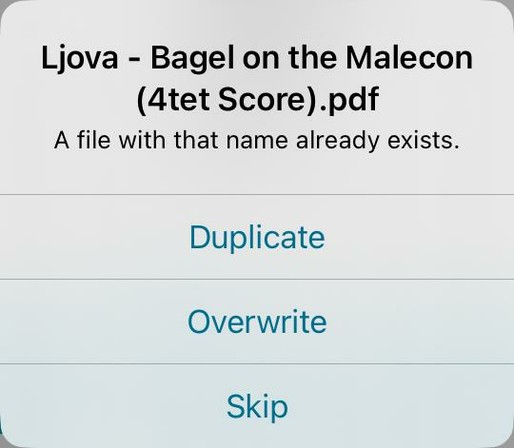 ForScore app showing an option to overwrite scores