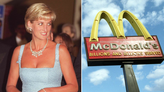 Princess Diana wears a baby blue dress with a diamond necklace