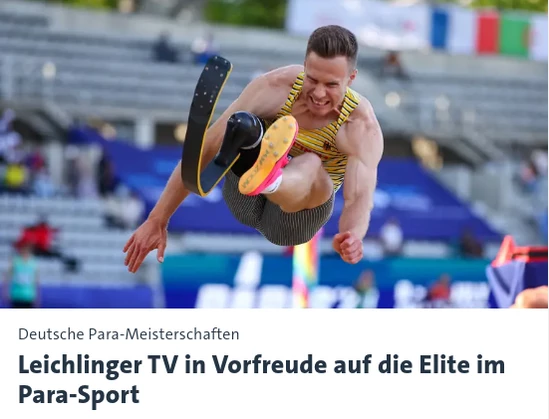 Bild: Weitspringer Markus Rehm im Sprung 
Titel: "Deutsche Para-Meisterschaften.
Leichlinger TV in Vorfreude auf die Elite im Para-Sport"