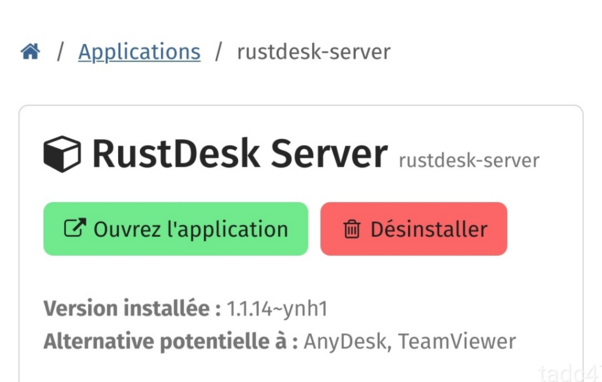 image de rustdesk server installé sur yunohost