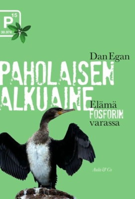 Paholaisen alkuaine -kirjan kannessa on vihreällä taustalla mustasiipinen merilintu.