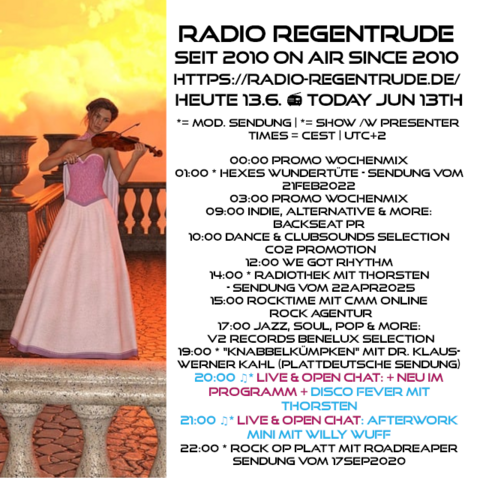 🇩🇪 Plakat mit den heutigen Radiosendungen. Bild (ohne Text): Pixabay, kein Bildquellennachweis erforderlich.

🇬🇧 Poster with details of today's radio shows. Image (without text): Pixabay, no image creds needed.