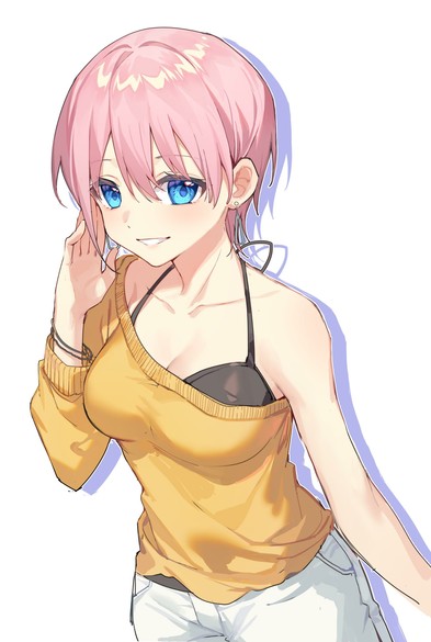 anime, anime girls, 5-toubun no Hanayome, Nakano Ichika, short hair, pink hair, solo, artwork, digital art, fan art