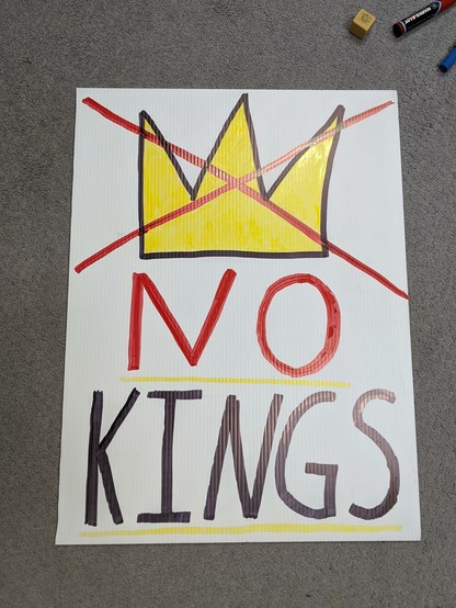 Protest sign that reads No Kings with the crown crossed out.