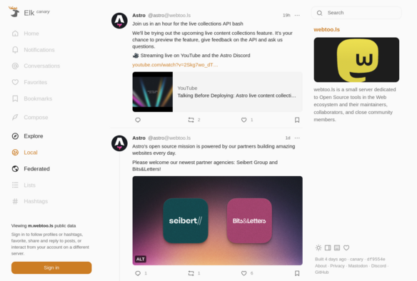 Elk canary screenshot showing the server information at the right side
https://main.elk.zone