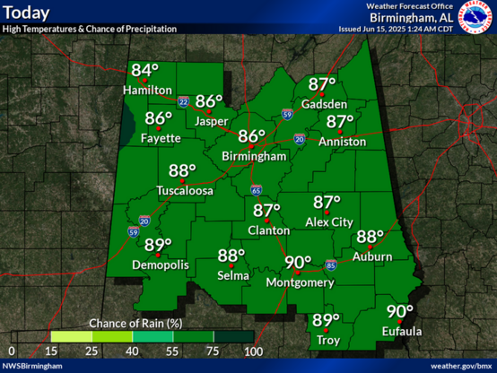 More showers and storms across the area. Confidence remains high that much of the area will likely see activity in the afternoon. Highs in the mid to upper 80s.