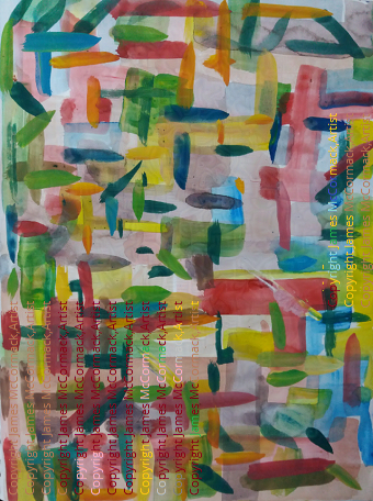 G.
Abstract coloured oblongs
By
James McCormack
Painting - Gouache On Paper.

Abstract coloured oblongs , rectangles, red, green, blue, yellow, painted on slightly coloured gray background.