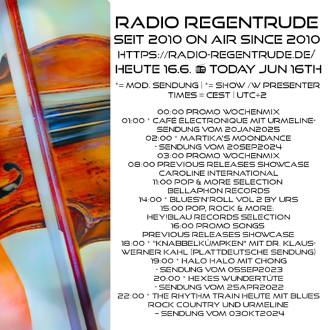 🇩🇪 Plakat mit den heutigen Radiosendungen. Bild (ohne Text): Pixabay, kein Bildquellennachweis erforderlich.

🇬🇧 Poster with details of today's radio shows. Image (without text): Pixabay, no image creds needed.