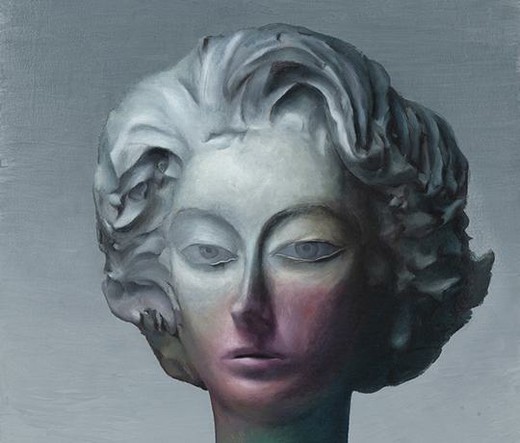 Image: Damien Meade | although it looks very much like a photo of a sculptured head, it is probably a painting; we see a face looking at us, grey towards the top, dark purple towards the bottom, bouffant hair, looking back at us; lit from upper left • “On Waking is a group painting exhibition featuring new and existing work by Jenny Eden, Christopher Hanlon, Harminder Judge, Gillian Lawler, Damien Meade, Karen Roulstone and Rebecca Sitar, painters from Ireland and the UK, whose paintings communicate wonder and encounter, things half-glimpsed, remembered and imagined.    It brings together paintings with an otherworldly sensibility, where the slippage between recollection and metamorphosis, between what is real or imagined, is played out in a series of new realities.    The title of the exhibition directs us to the ‘waking moment’ when our sense of time and reality is unlike usual conscious experiences. As we leave the cocoon of sleep, the veil between…”