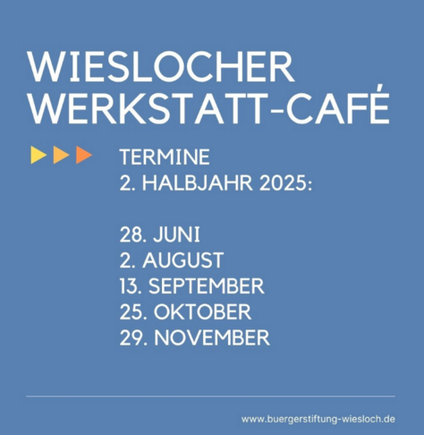 Kachel in blauer Farbe mit weißem Text. Auflistung unserer Veranstaltungstermine wie im Tröt.