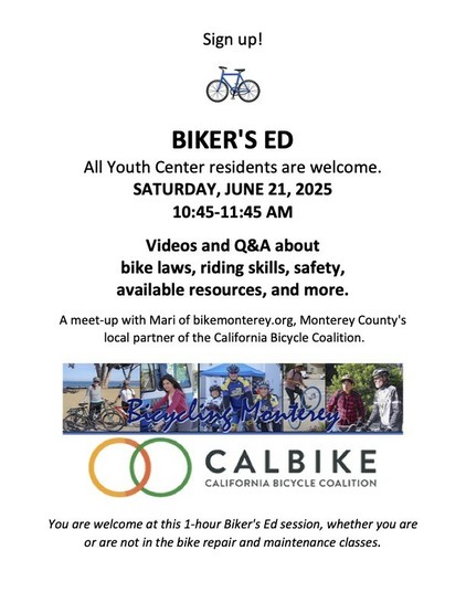 A flier announces a Biker’s Ed class for Youth Center residents.