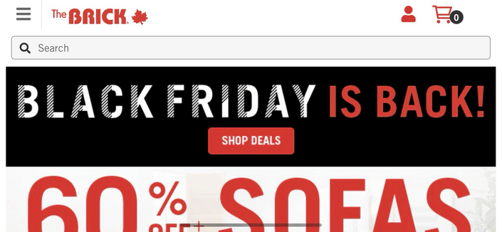 Black Friday ad from The Brick, a Canadian furniture and appliance retailer