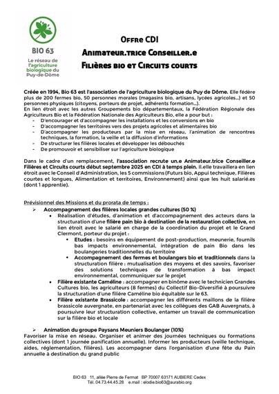 offre emploi Bio63