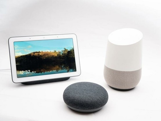 Google Home Hub and Nest devices together.