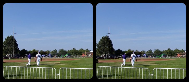 A fence, with baseball players beyond.
