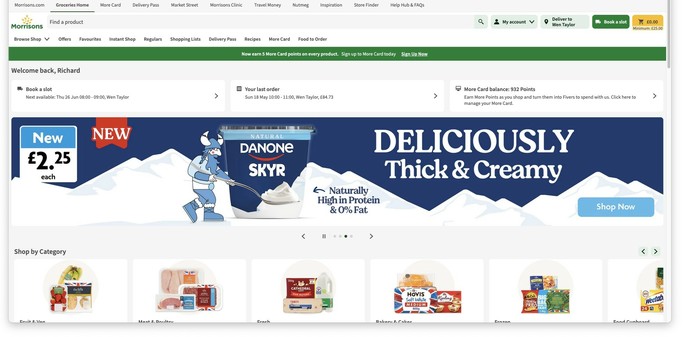 Screenshot from Morrisons website