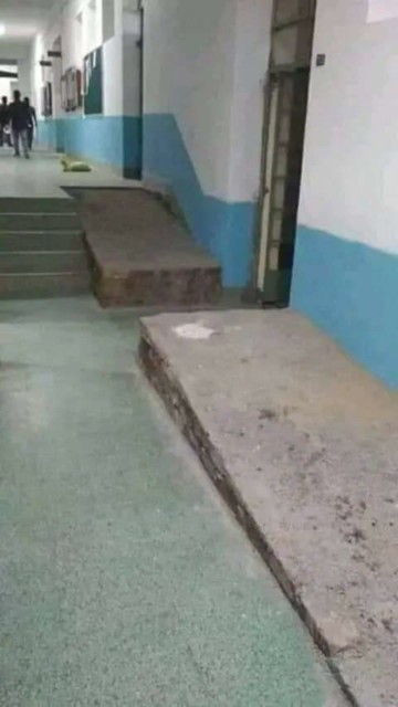 A wheelchair ramp that they broke up to make space for a door