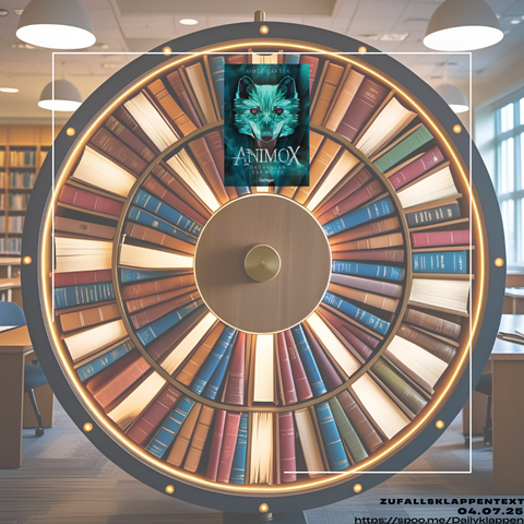 Hintergrund: Glücksrad bestehend aus Büchern
In der Mitte hängt das heutige Buch: Animox 01. Das Heulen der Wölfevon ⁠Carter, Aimee⁠
In dieser Folge wird ein Klappentext per Zufallslosung ausgewählt und dann bewerte ich dieses Buch anhand einer Wertung von 1-10.
Mehr zum Buch findest Du in der heutigen Folge:  https://spoo.me/DKF195Zufallfrei