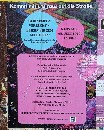 Behindert & verrückt - Feiern bis zum Auffallen!

2025

#b0507 #behindertundverrückt #prideparade #berlinposter #politicalposter