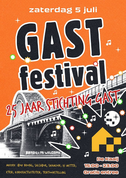 Stichting Gast bestaat 25 jaar! Op zaterdag 5 juli 2025 vieren we de #gastvrijheid en #solidariteit van Nijmegenaren met Nijmegenaren met of zonder verblijfspapieren. We staan stil bij alle ongedocumenteerde #vluchtelingen en #vrijwilligers die elkaar hebben weten te vinden de afgelopen jaren en roepen op de #solidariteit met elkaar voort te zetten en te versterken. We hopen jullie allemaal te zien, ook als je #StichtingGast nog niet kent!  #Nijmegen