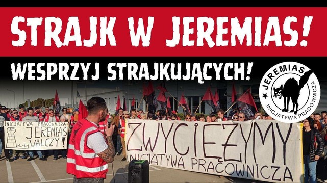 Das SharePic zeigt die Streikenden, darüber der Text: Hilf den Streikenden bei Jeremias!