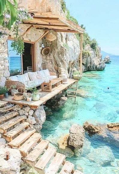 Awesome porch set right on the ocean water