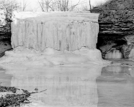 Frozen waterfall in black and white