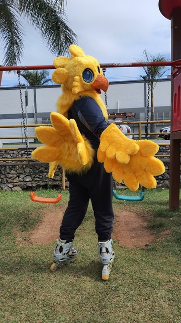 ywllow bird fursuit costume with roller in back