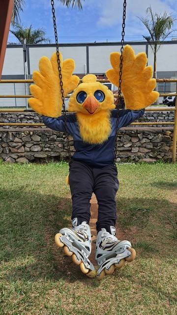 yellow bird fursuit costume sitting