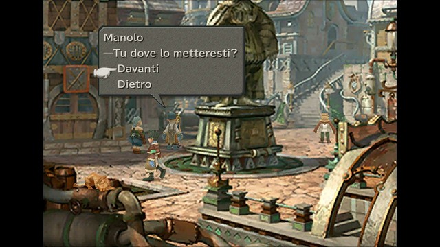 Screenshot della remastered di FFIX dove quello zozzone di Manolo domanda: 

"Tu dove lo metteresti?" 

Possibili risposte davanti / dietro.