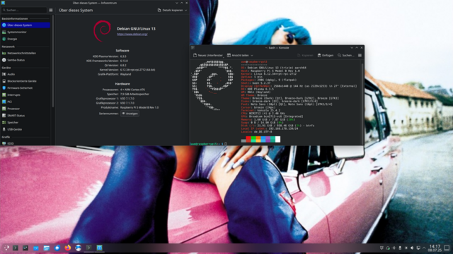 Raspberry Pi 5 with Raspberry Pi OS Trixie running KDE Plasma 6.3.5
