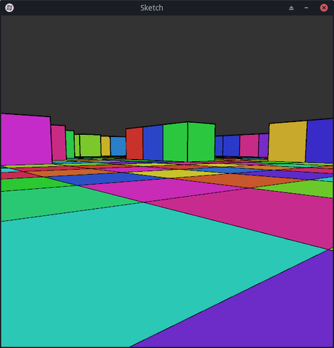 first-person-shooter like (perspective) view of a space with random colorful blocks