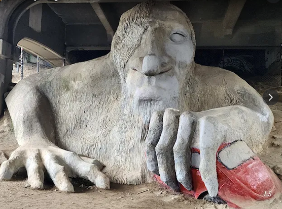 a huge Troll art exhibit under a freeway overpass in Fremont, WA.