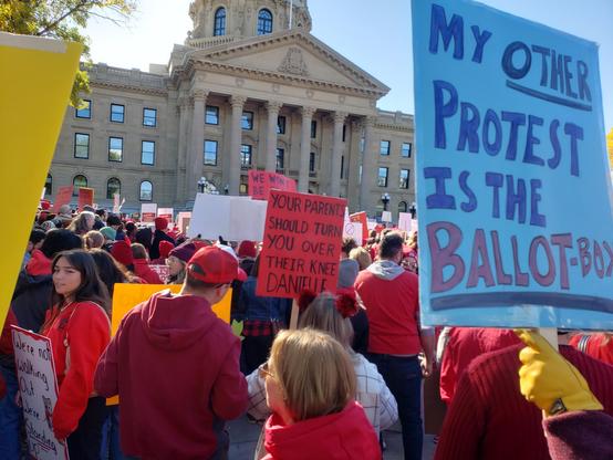 Protest for teachers at the Alberta Legislature.