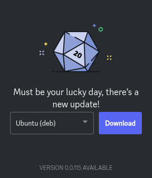 A Discord popup showing "Must be your lucky day, there's a new update!"