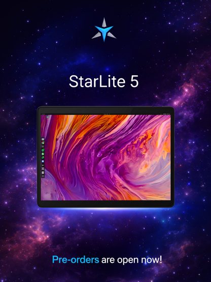 The image announcing the StarLite 5’s return in February, highlighting Linux performance and a 10% early-bird pre-order discount.