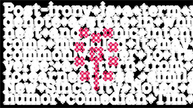 All over of white illegible glyphs and a red dingbat of a rose.