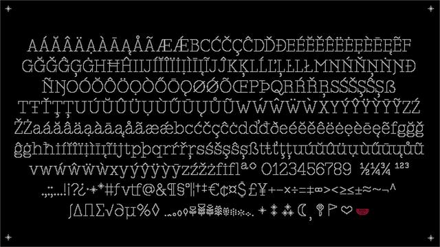 Glyphset of one style of the FlorDeRuina font.