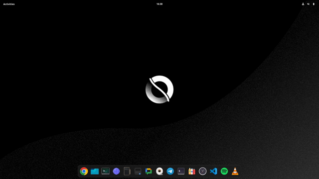The video showcases a new desktop environment, similar to GNOME, settings are in a panel on the right, has applications listing and settings and all the settings like region, time, language, monitor etc.. an overview similar to GNOME and a dock. The background shows the Singularity OS logo, a "o" truncated in the middle by a curved line.
