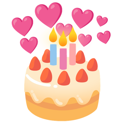 Emoji Kitchen sticker for 💘 emoji and 🎂 emoji
Cake with candles and floating hearts