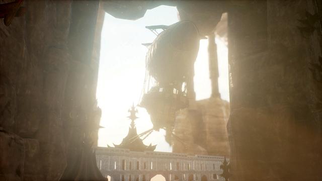 Abspann-Screen von Styx. Zeppelin fliegt aus dem Goblingefängnis.