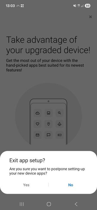 A phone screenshot asking to install sponsored apps, which are certain to be crap. There is no cancel or refuse button: Only confirm or postpone.