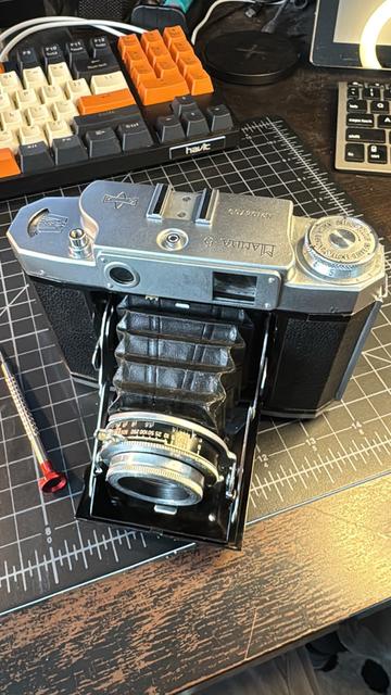Mamiya 6V folding camera, bellows open